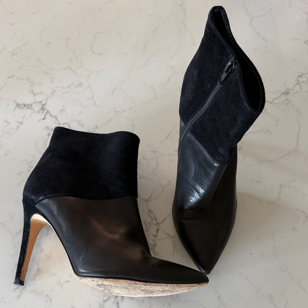 J. Crew Black Leather & Suede Pointed Toe Ankle Booties